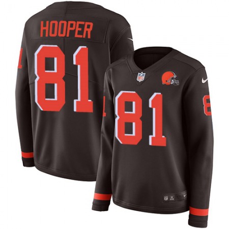 Nike Browns #81 Austin Hooper Brown Team Color Women's Stitched NFL Limited Therma Long Sleeve Jersey