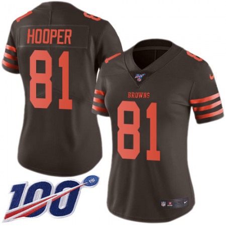 Nike Browns #81 Austin Hooper Brown Women's Stitched NFL Limited Rush 100th Season Jersey
