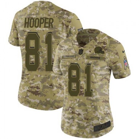 Nike Browns #81 Austin Hooper Camo Women's Stitched NFL Limited 2018 Salute To Service Jersey
