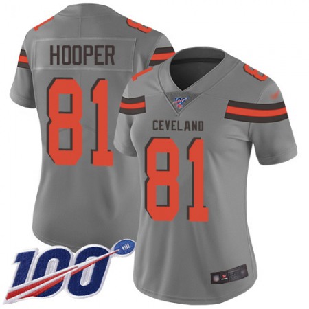 Nike Browns #81 Austin Hooper Gray Women's Stitched NFL Limited Inverted Legend 100th Season Jersey