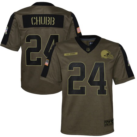 Cleveland Browns #24 Nick Chubb Olive Nike Youth 2021 Salute To Service Game Jersey