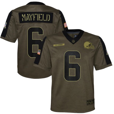 Cleveland Browns #6 Baker Mayfield Olive Nike Youth 2021 Salute To Service Game Jersey