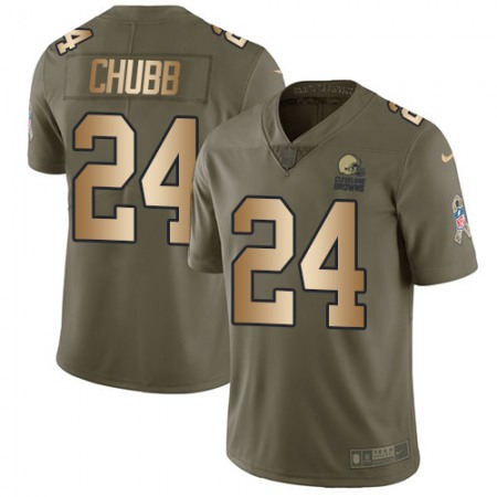 Nike Browns #24 Nick Chubb Olive/Gold Youth Stitched NFL Limited 2017 Salute to Service Jersey