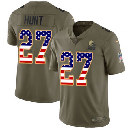 Nike Browns #27 Kareem Hunt Olive/USA Flag Youth Stitched NFL Limited 2017 Salute To Service Jersey
