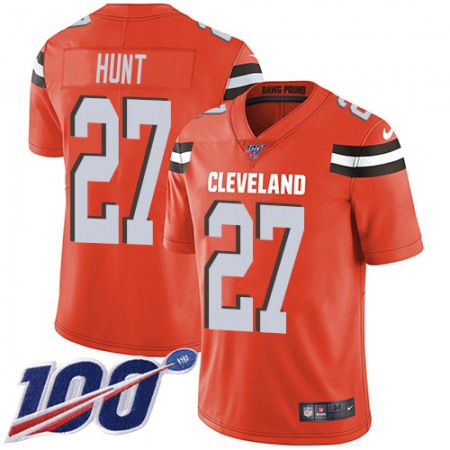 Nike Browns #27 Kareem Hunt Orange Alternate Youth Stitched NFL 100th Season Vapor Untouchable Limited Jersey