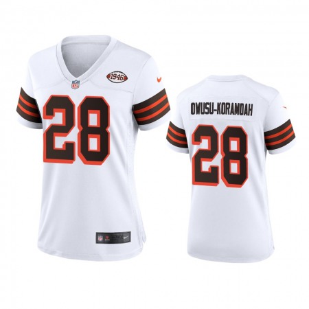 Women Browns #28 Jeremiah Owusu-Koramoah Nike 1946 Collection Alternate Game Limited NFL Jersey - White