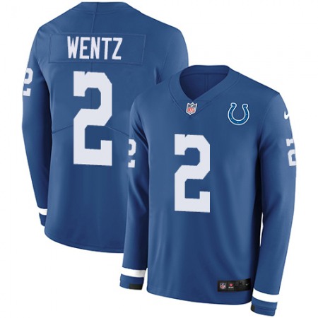 Indianapolis Colts #2 Carson Wentz Royal Blue Team Color Youth Stitched NFL Limited Therma Long Sleeve Jersey
