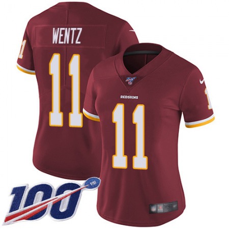 Nike Commanders #11 Carson Wentz Burgundy Red Team Color Women's Stitched NFL 100th Season Vapor Limited Jersey