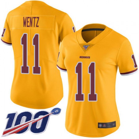 Nike Commanders #11 Carson Wentz Gold Women's Stitched NFL Limited Rush 100th Season Jersey