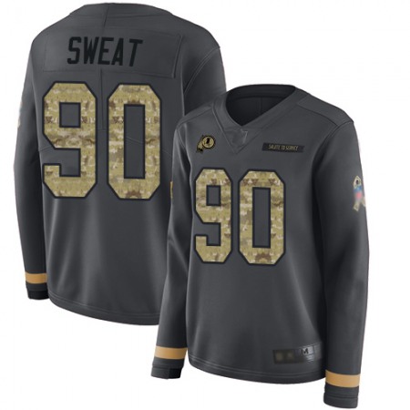 Nike Commanders #90 Montez Sweat Anthracite Salute to Service Women's Stitched NFL Limited Therma Long Sleeve Jersey