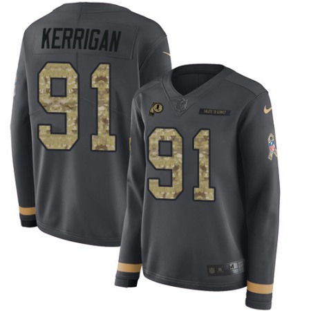 Nike Commanders #91 Ryan Kerrigan Anthracite Salute to Service Women's Stitched NFL Limited Therma Long Sleeve Jersey