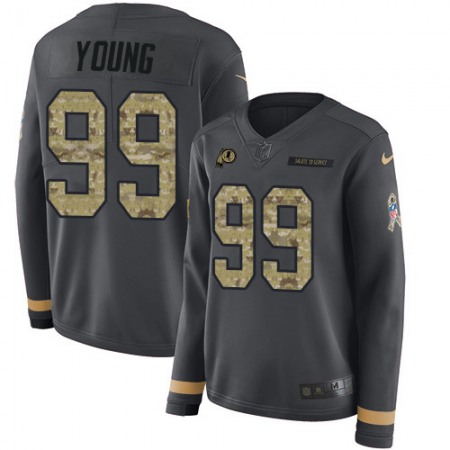 Nike Commanders #99 Chase Young Anthracite Salute to Service Women's Stitched NFL Limited Therma Long Sleeve Jersey