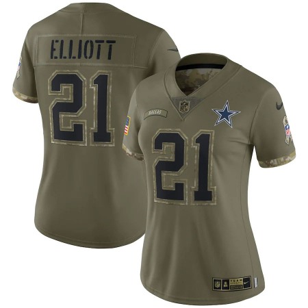 Dallas Cowboys #21 Ezekiel Elliott Nike Women's 2022 Salute To Service Limited Jersey - Olive