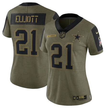 Dallas Cowboys #21 Ezekiel Elliott Olive Nike Women's 2021 Salute To Service Limited Player Jersey