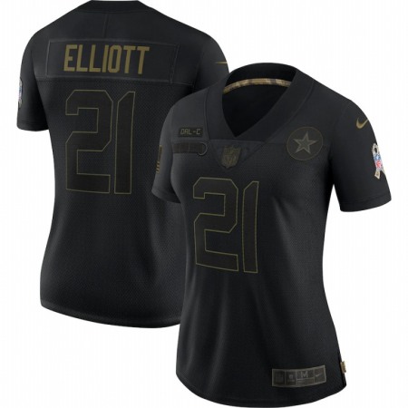 Dallas Cowboys ##21 Ezekiel Elliott Nike Women's 2020 Salute To Service Limited Jersey Black