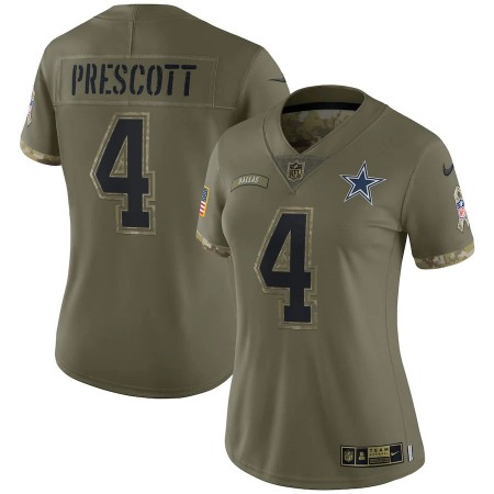 Dallas Cowboys #4 Dak Prescott Nike Women's 2022 Salute To Service Limited Jersey - Olive