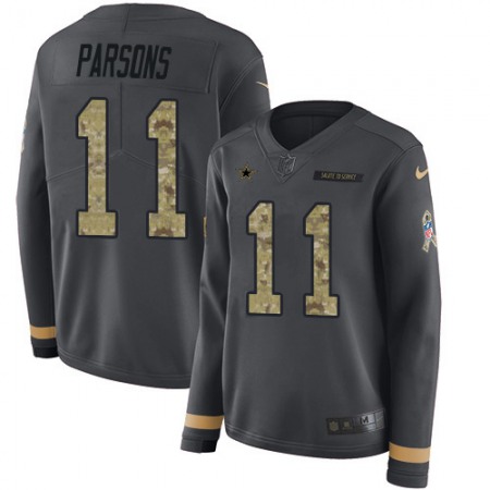 Nike Cowboys #11 Micah Parsons Anthracite Salute to Service Women's Stitched NFL Limited Therma Long Sleeve Jersey