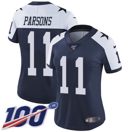 Nike Cowboys #11 Micah Parsons Navy Blue Thanksgiving Women's Stitched NFL 100th Season Vapor Throwback Limited Jersey