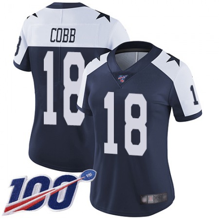 Nike Cowboys #18 Randall Cobb Navy Blue Thanksgiving Women's Stitched NFL 100th Season Vapor Throwback Limited Jersey