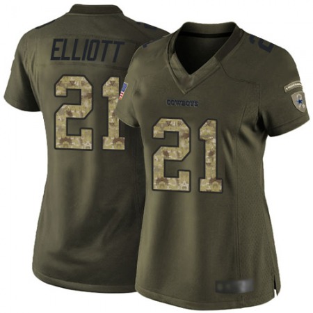 Nike Cowboys #21 Ezekiel Elliott Green Women's Stitched NFL Limited 2015 Salute to Service Jersey