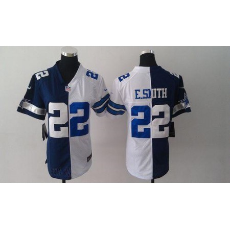 Nike Cowboys #22 Emmitt Smith Navy Blue/White Women's Stitched NFL Elite Split Jersey