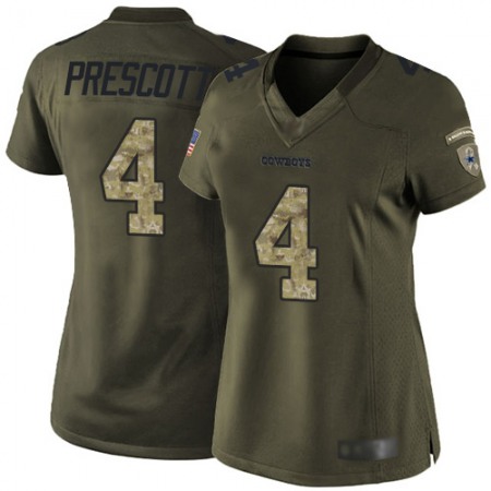 Nike Cowboys #4 Dak Prescott Green Women's Stitched NFL Limited 2015 Salute to Service Jersey