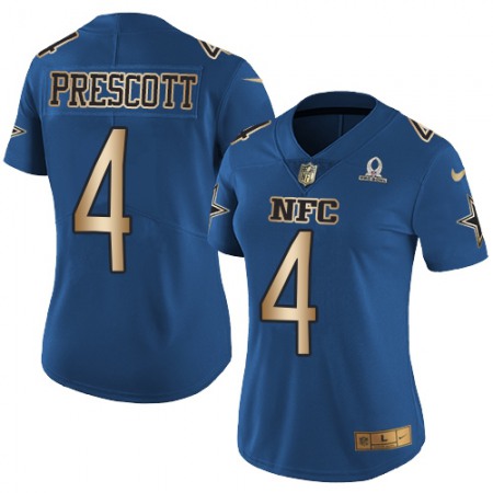 Nike Cowboys #4 Dak Prescott Navy Women's Stitched NFL Limited Gold NFC 2017 Pro Bowl Jersey