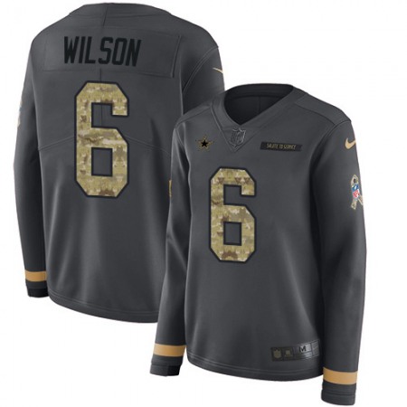 Nike Cowboys #6 Donovan Wilson Anthracite Salute to Service Women's Stitched NFL Limited Therma Long Sleeve Jersey