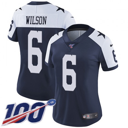 Nike Cowboys #6 Donovan Wilson Navy Blue Thanksgiving Women's Stitched NFL 100th Season Vapor Throwback Limited Jersey