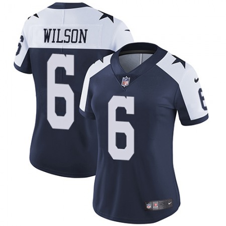 Nike Cowboys #6 Donovan Wilson Navy Blue Thanksgiving Women's Stitched NFL Vapor Throwback Limited Jersey