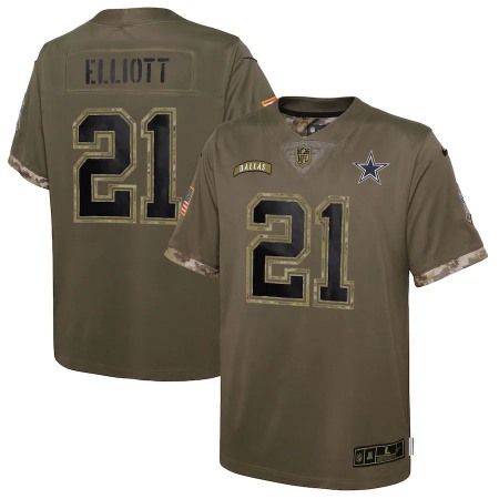 Dallas Cowboys #21 Ezekiel Elliott Nike Youth 2022 Salute To Service Limited Jersey - Olive
