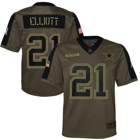 Dallas Cowboys #21 Ezekiel Elliott Olive Nike Youth 2021 Salute To Service Game Jersey