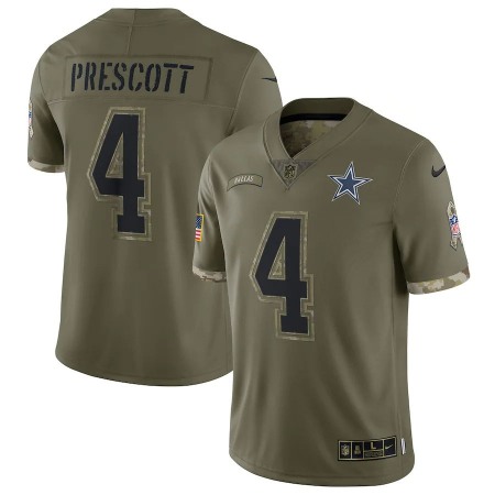 Dallas Cowboys #4 Dak Prescott Nike Youth 2022 Salute To Service Limited Jersey - Olive