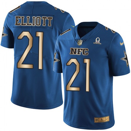 Nike Cowboys #21 Ezekiel Elliott Navy Youth Stitched NFL Limited Gold NFC 2017 Pro Bowl Jersey