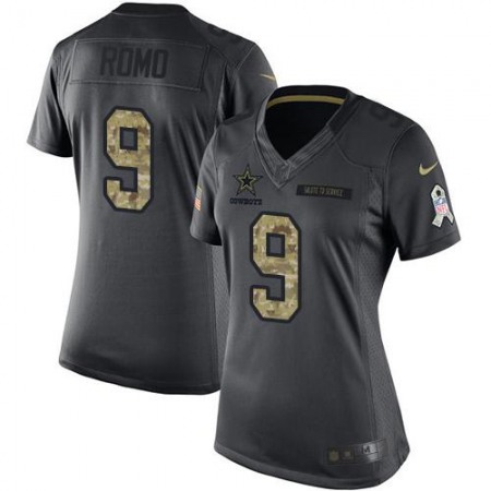 Nike Cowboys #9 Tony Romo Black Women's Stitched NFL Limited 2016 Salute to Service Jersey