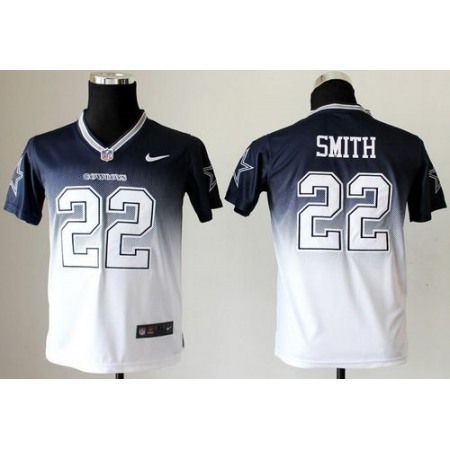 Nike Cowboys #22 Emmitt Smith Navy Blue/White Youth Stitched NFL Elite Fadeaway Fashion Jersey