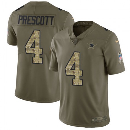 Nike Cowboys #4 Dak Prescott Olive/Camo Youth Stitched NFL Limited 2017 Salute to Service Jersey