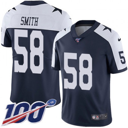 Nike Cowboys #58 Aldon Smith Navy Blue Thanksgiving Youth Stitched NFL 100th Season Vapor Throwback Limited Jersey