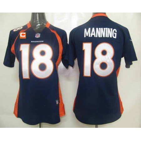 Nike Broncos #18 Peyton Manning Blue Alternate With C Patch Women's Stitched NFL Elite Jersey