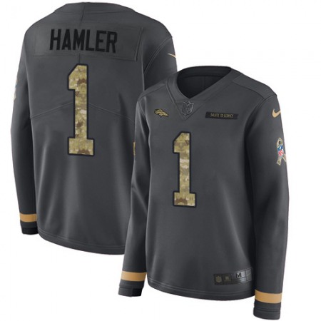 Nike Broncos #1 KJ Hamler Anthracite Salute to Service Women's Stitched NFL Limited Therma Long Sleeve Jersey