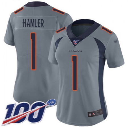 Nike Broncos #1 KJ Hamler Gray Women's Stitched NFL Limited Inverted Legend 100th Season Jersey