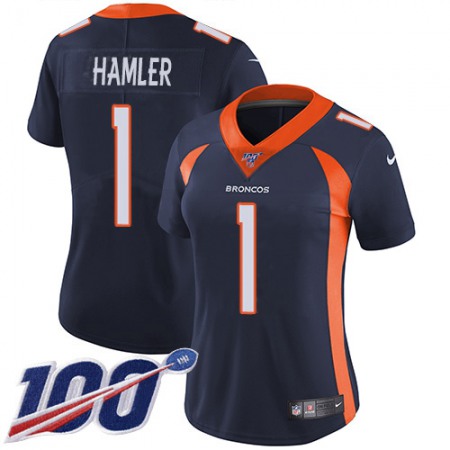 Nike Broncos #1 KJ Hamler Navy Blue Alternate Women's Stitched NFL 100th Season Vapor Limited Jersey