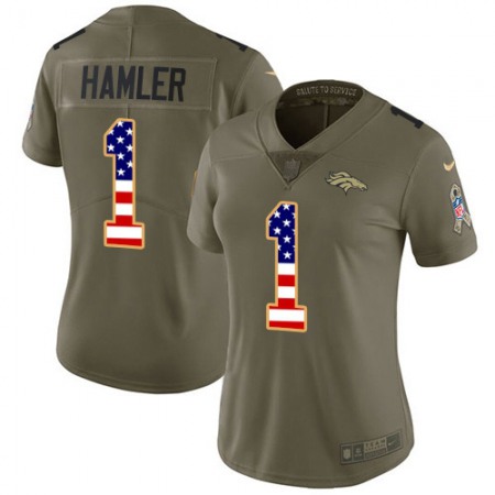 Nike Broncos #1 KJ Hamler Olive/USA Flag Women's Stitched NFL Limited 2017 Salute To Service Jersey