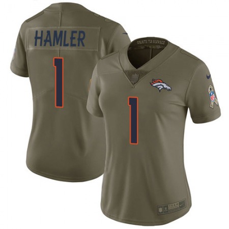 Nike Broncos #1 KJ Hamler Olive Women's Stitched NFL Limited 2017 Salute To Service Jersey