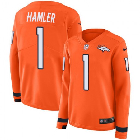 Nike Broncos #1 KJ Hamler Orange Team Color Women's Stitched NFL Limited Therma Long Sleeve Jersey