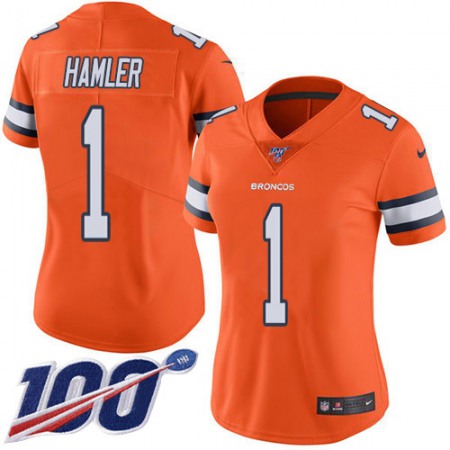 Nike Broncos #1 KJ Hamler Orange Women's Stitched NFL Limited Rush 100th Season Jersey