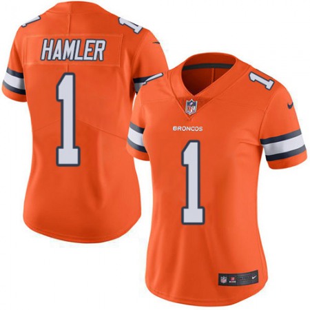 Nike Broncos #1 KJ Hamler Orange Women's Stitched NFL Limited Rush Jersey