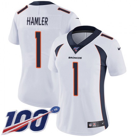 Nike Broncos #1 KJ Hamler White Women's Stitched NFL 100th Season Vapor Untouchable Limited Jersey