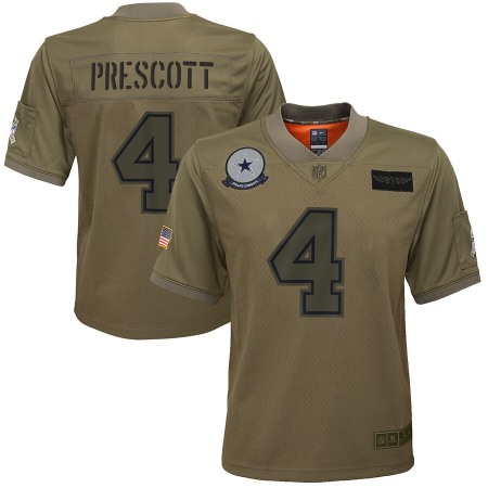 Youth Dallas Cowboys #4 Dak Prescott Nike Camo 2019 Salute to Service Game Jersey