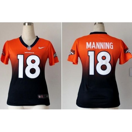 Nike Broncos #18 Peyton Manning Orange/Blue Women's Stitched NFL Elite Fadeaway Fashion Jersey